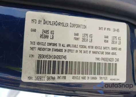 2006 Dodge Charger Rt from USA, damaged, VIN 2B3KA53H16H283745
